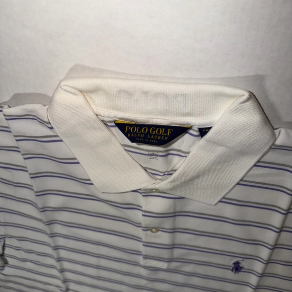 Polo by Ralph Lauren Men's White and Blue Striped Polo Shirt - Picture 3 of 5